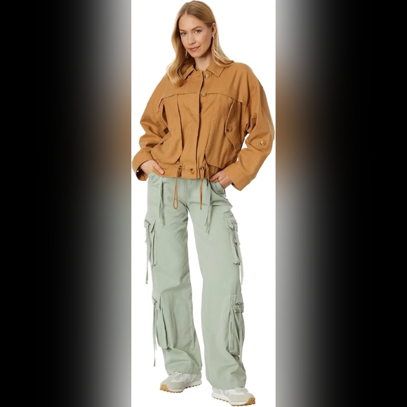 Blank NYC Linen Utility Jacket in A Game Tan, Women's Size Small - Picture 3 of 9